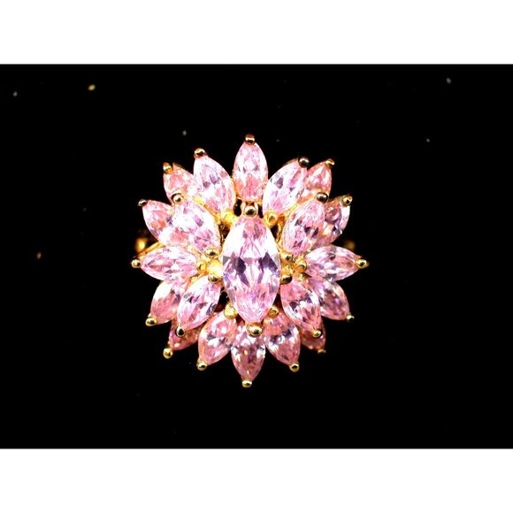 Suzanne Somers Collection Pink Marquise Crystal Gold-Plated Floral Cocktail Ring - Picture 1 of 2